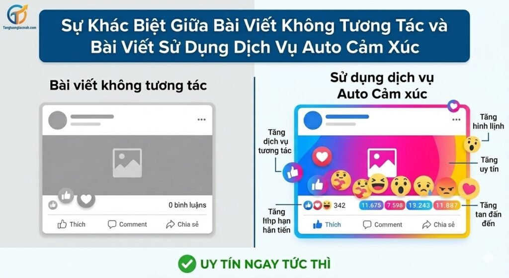 Sự khác biệt giữa bài viết không tương tác và bài viết sử dụng dịch vụ auto cảm xúc.
dịch vụ auto cảm xúc uy tín